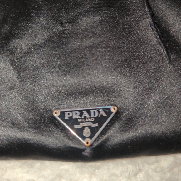 Prada Black Satin Pouch Authentic Converted To Shoulder Bag Edgy Silver Chain - Picture 6 of 11